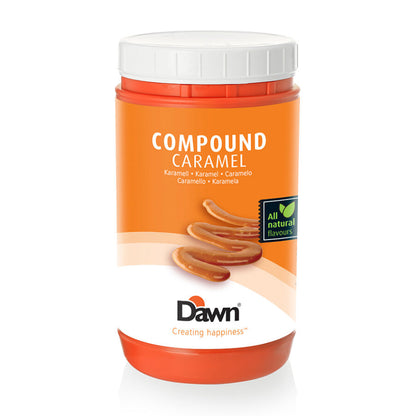 Jar of Dawn Foods Caramel Flavouring Compound, a rich amber-coloured paste used for adding natural caramel flavour to bakery and dessert recipes.