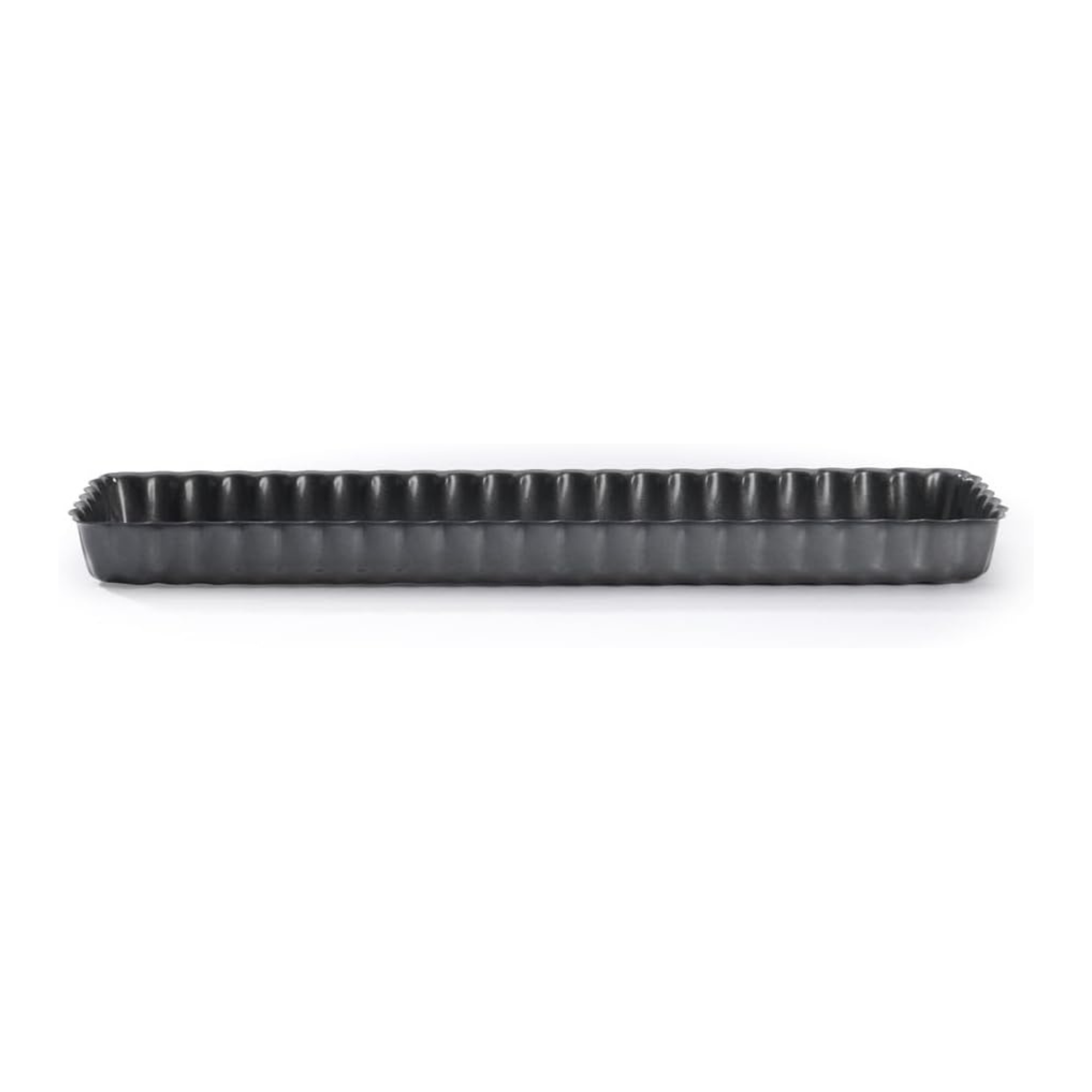 A long, black, fluted tart pan.