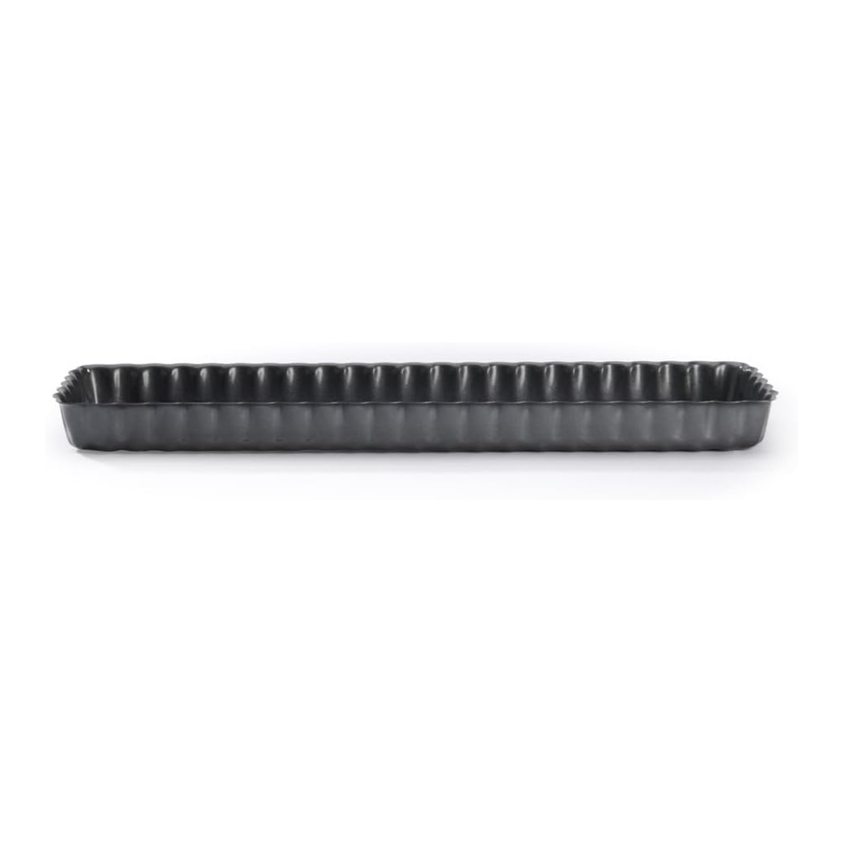 A long, black, fluted tart pan.
