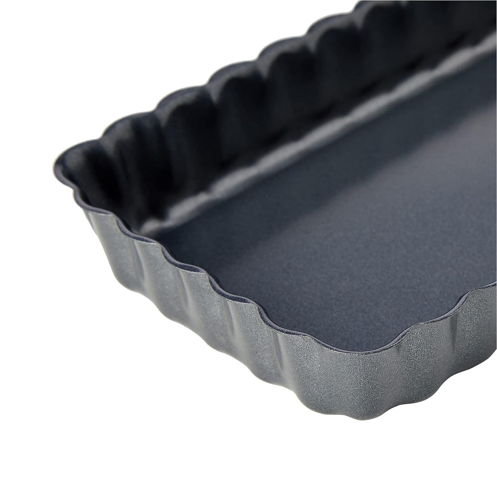 A dark, scalloped edge tart pan.