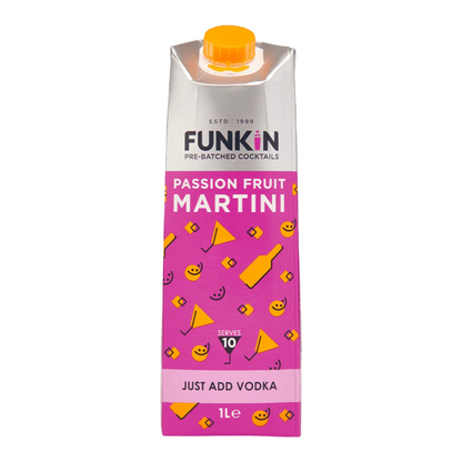 Bright, bold, and bursting with flavour

Experience a tropical twist with Funkin Passion Fruit Martini Mixer – a vibrant fusion of ripe Indian mango, tangy Ecuadorian passion fruit, and refreshing orange juice. Just add vodka or rum, shake well, strain over ice, and garnish with fresh passion fruit for a cocktail that tastes like paradise in a glass.