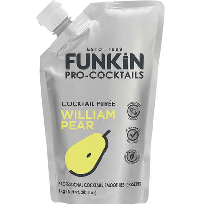 Pouch of Funkin William Pear Purée, made from ripe pears, offering a smooth, sweet flavour—ideal for cocktails and ready to use with no preparation or waste.