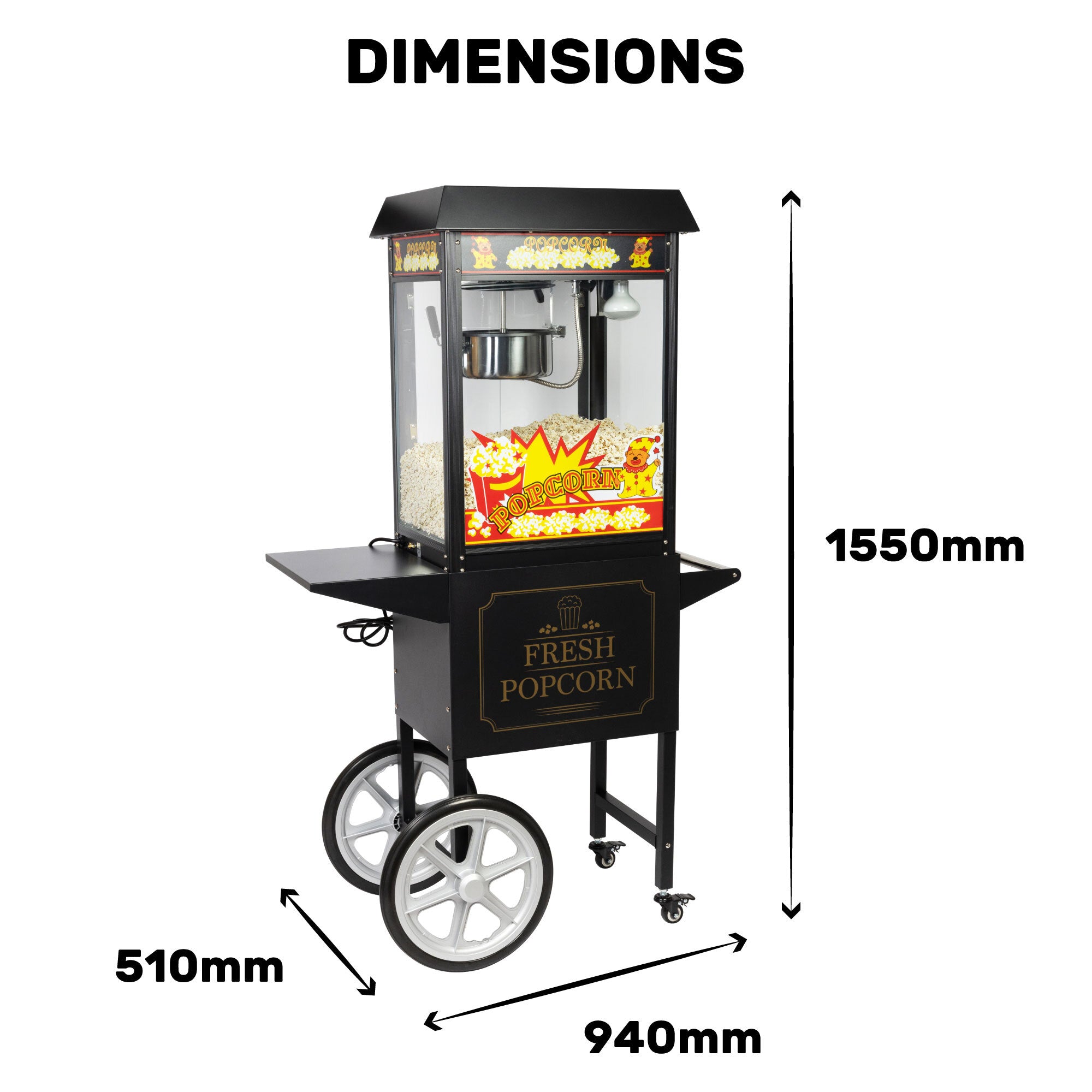 HAXRO Popcorn Machine & Cart 8oz - Black