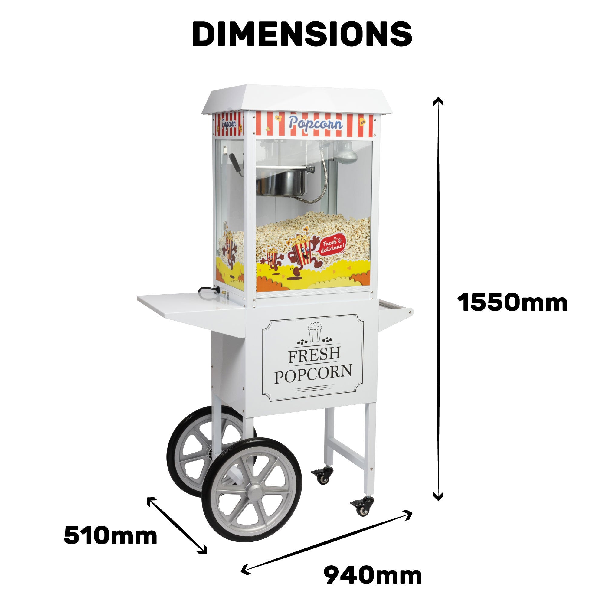 HAXRO Popcorn Machine & Cart 8oz - White