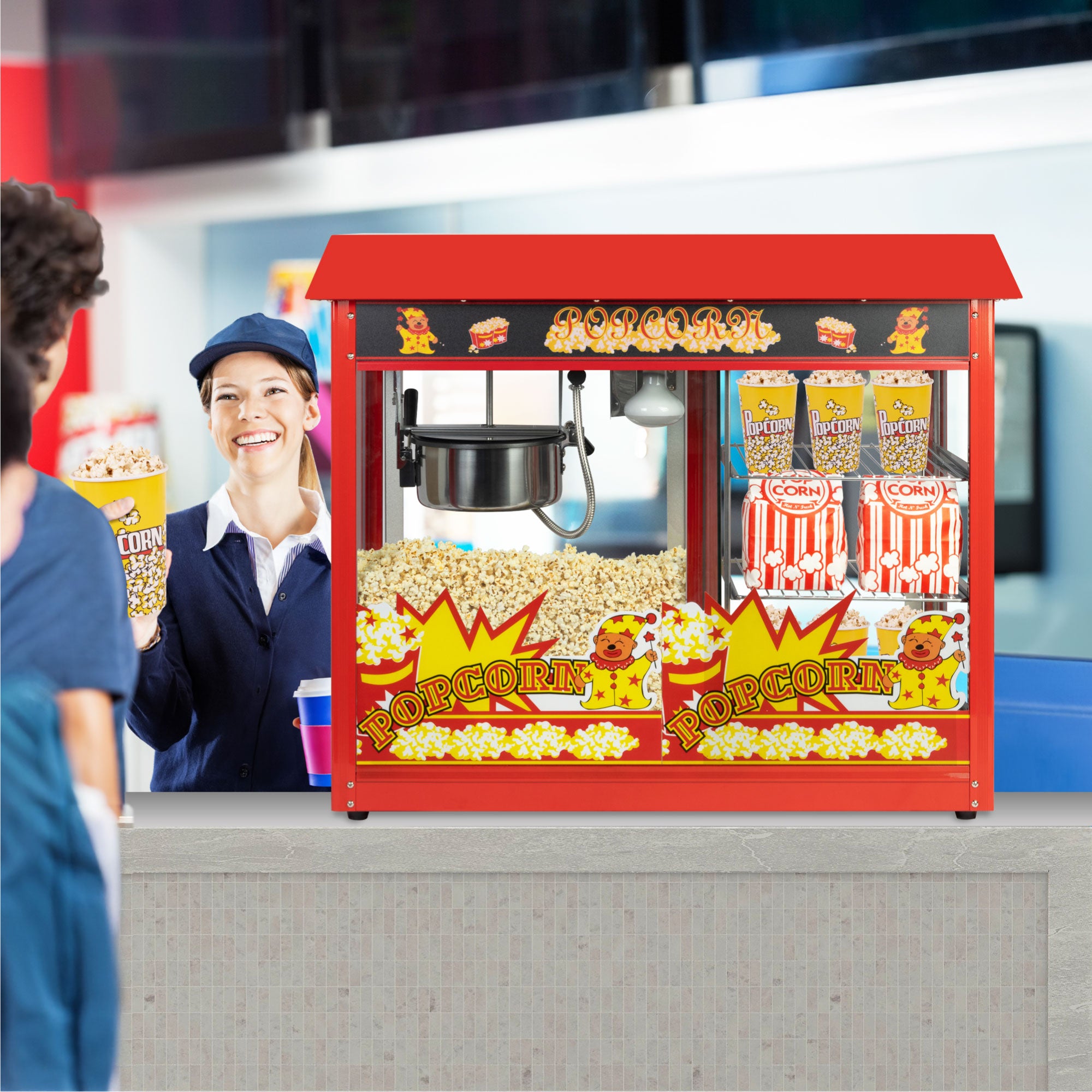 HAXRO Popcorn Machine With 2 Shelves- 8oz