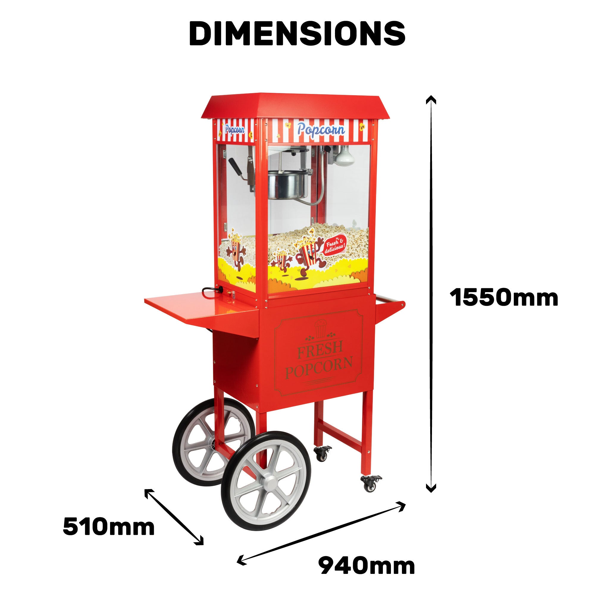HAXRO Vintage Style Popcorn Machine & Cart 8oz - Red