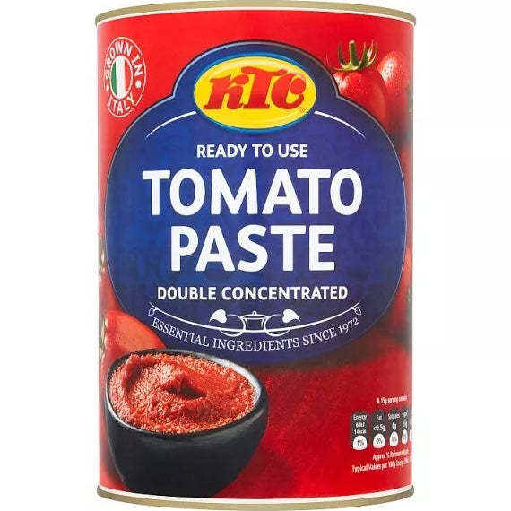 Can of KTC Double Concentrated Tomato Paste, made from high-quality tomatoes, known for its rich, intense flavor—ideal for enhancing sauces, stews, and a variety of dishes.