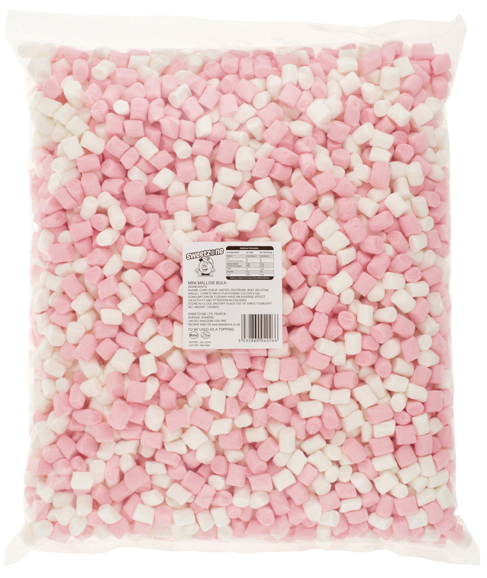Sweetzone Pink & White Halal Mini Marshmallows Bag 1kg