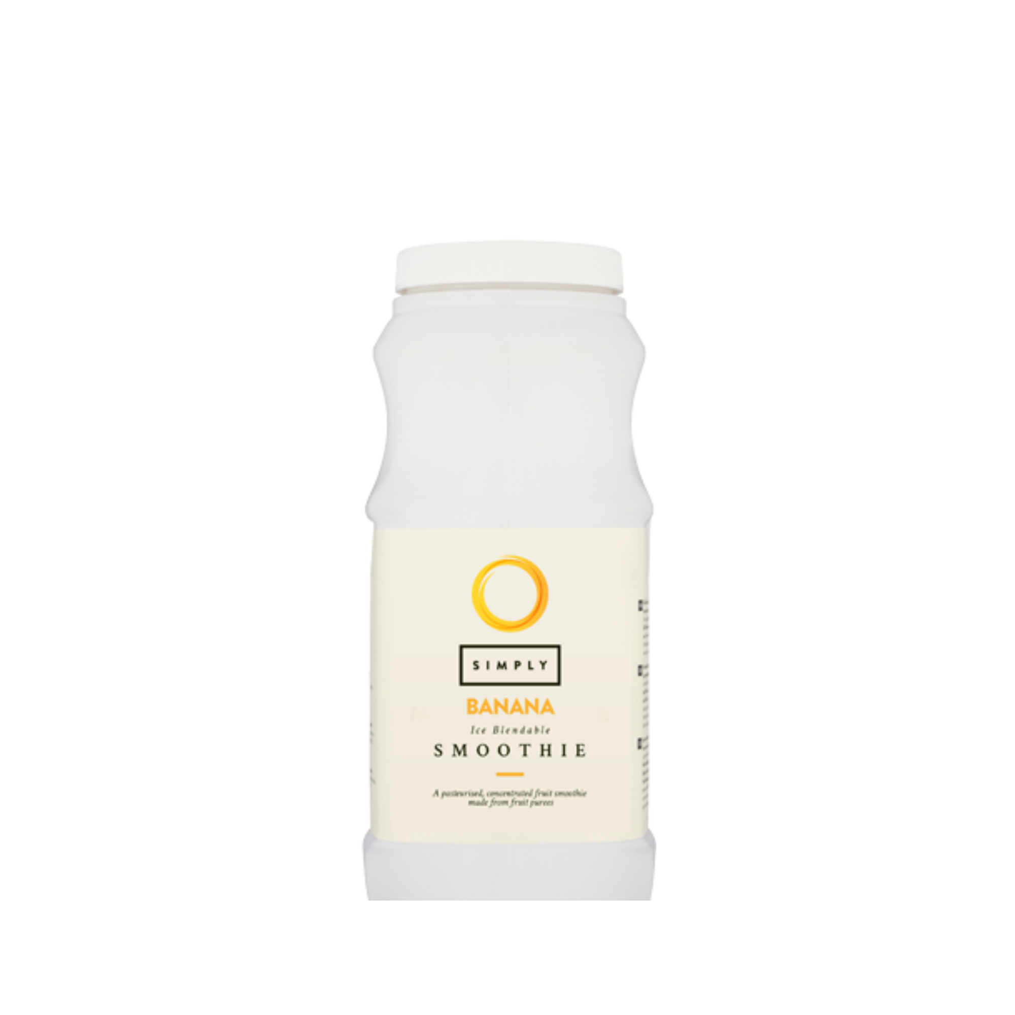 A white bottle labeled "Simply Banana Smoothie" with a yellow circle logo.