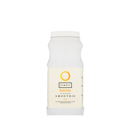 A white bottle labeled "Simply Banana Smoothie" with a yellow circle logo.