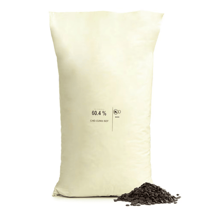 10kg bulk bag of Sephra Belgian Dark Chocolate callets, premium couverture chocolate ideal for fountains, baking, dipping, and professional catering use.