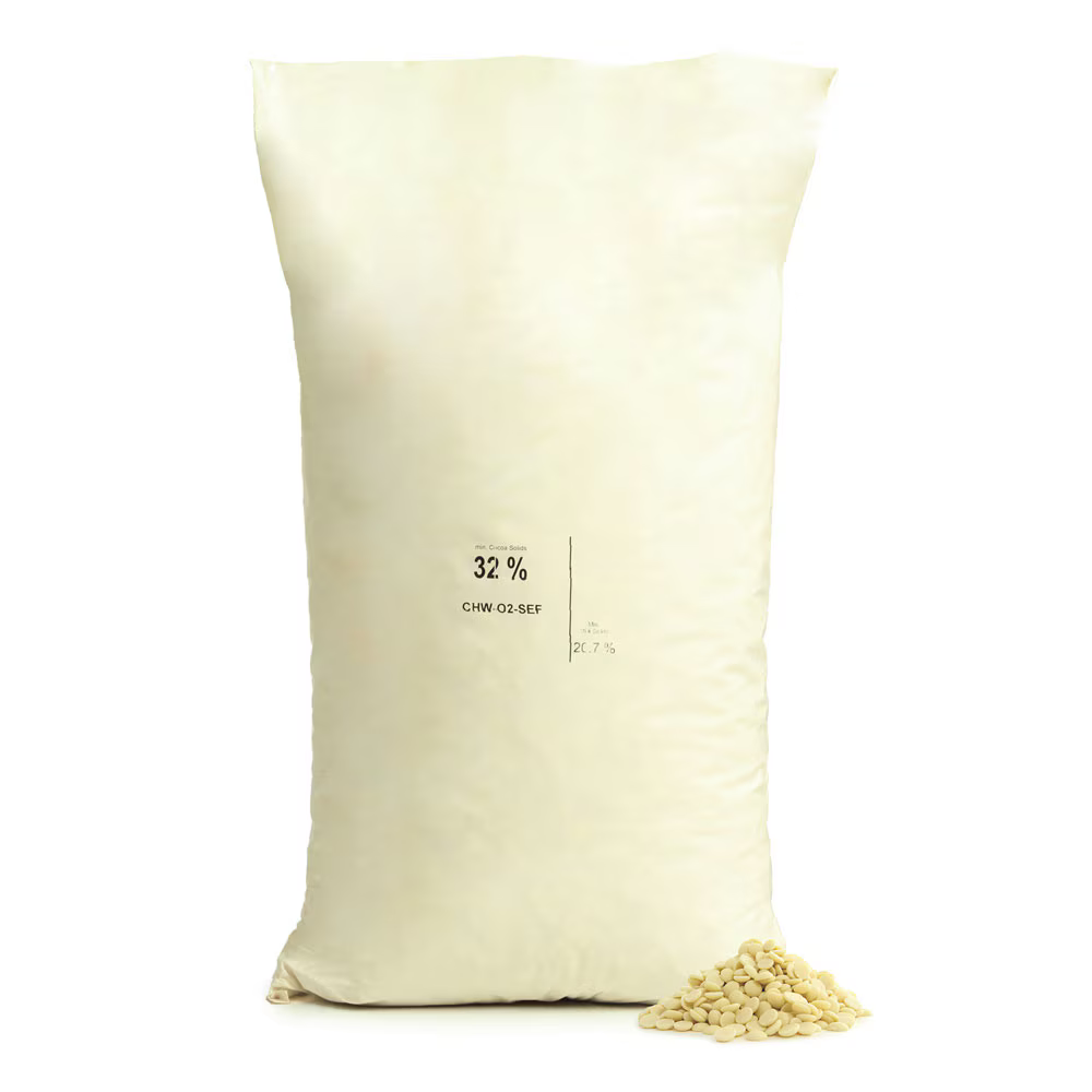 10kg bulk pack of Sephra Belgian White Chocolate callets, premium couverture chocolate for fountains, baking, dipping, and professional catering use.