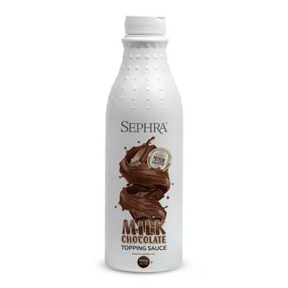 Sephra Milk Chocolate Sauce 800g squeezable bottle, smooth and creamy dessert topping for waffles, crepes, pancakes, ice cream, and milkshakes.