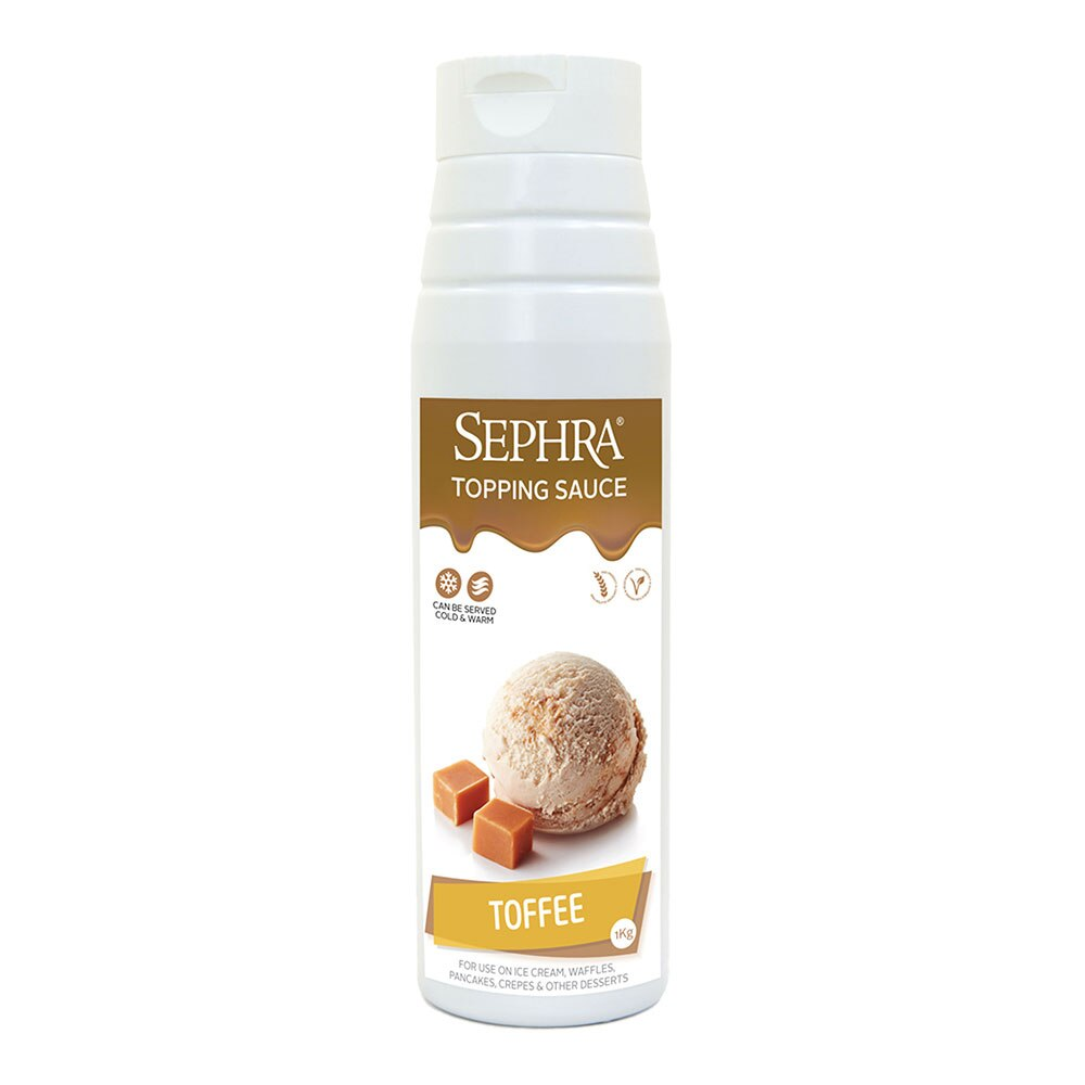 Sephra Toffee Topping Sauce 1kg squeeze bottle smooth golden dessert sauce for ice cream, crepes, pancakes, and puddings.