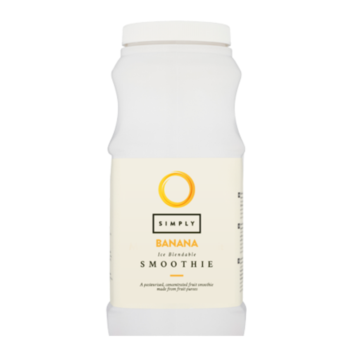 A white bottle labeled "Simply Banana Smoothie" with a yellow circle logo.