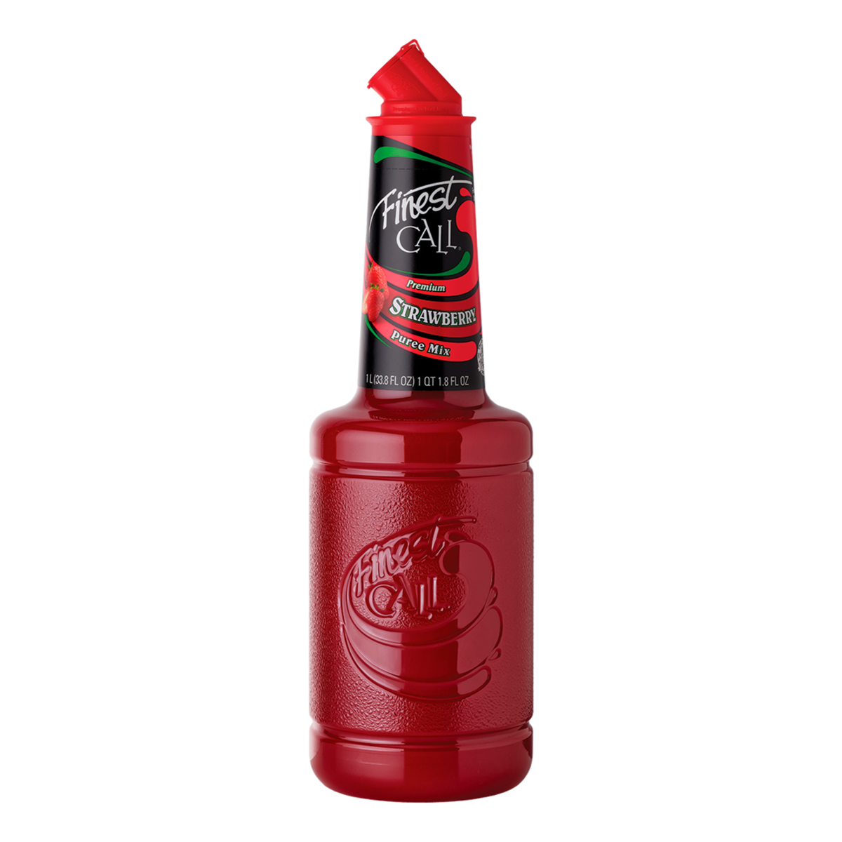 Finest Call Strawberry Puree Mix 1 L bottle – rich, ripe strawberry puree ideal for cocktails, mocktails, smoothies, and dessert recipes in bars, cafés, and restaurants.