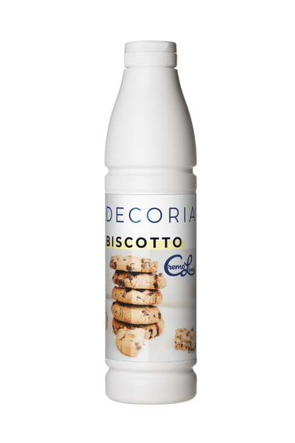 Decoria Biscotto Ripple Variegato Sauce 0.8kg bottle dessert topping for ice cream, gelato, shakes, and bakery fillings.