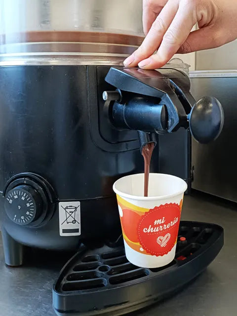 Mi Churreria Silver Range hot chocolate powder in a 12kg box, designed for chocolate dispensers with a smooth, balanced cocoa flavour