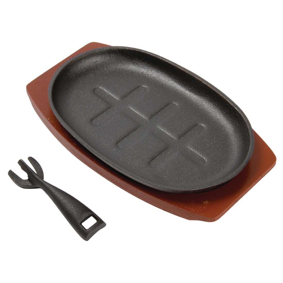 Olympia Cast Iron Oval Sizzler with Wooden Stand 28cm