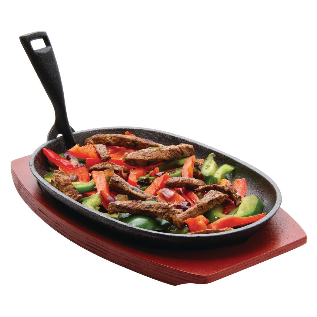 Olympia Cast Iron Oval Sizzler with Wooden Stand 28cm
