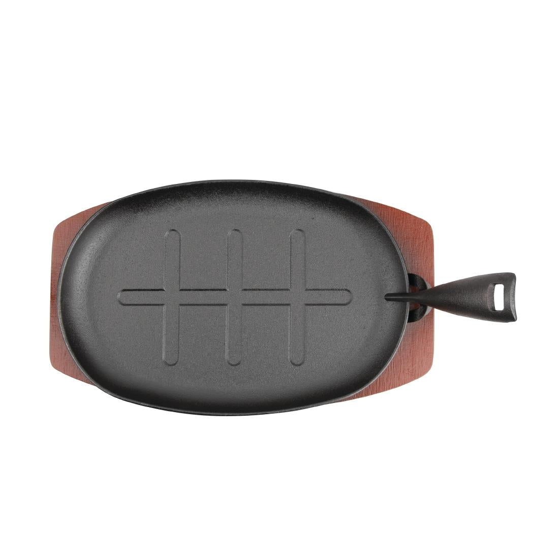 Olympia Cast Iron Oval Sizzler with Wooden Stand 28cm