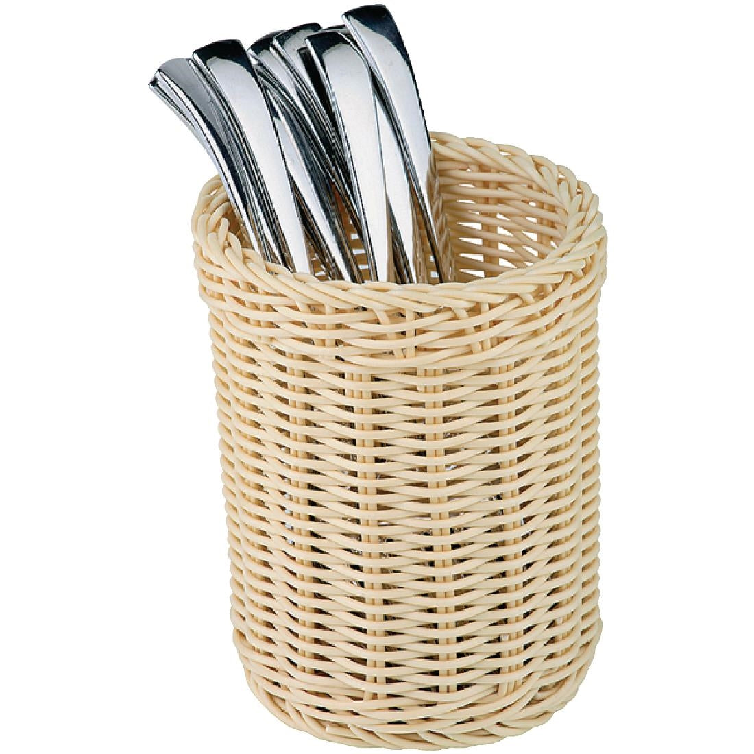 APS Polypropylene Round Rattan Cutlery Basket 125mm