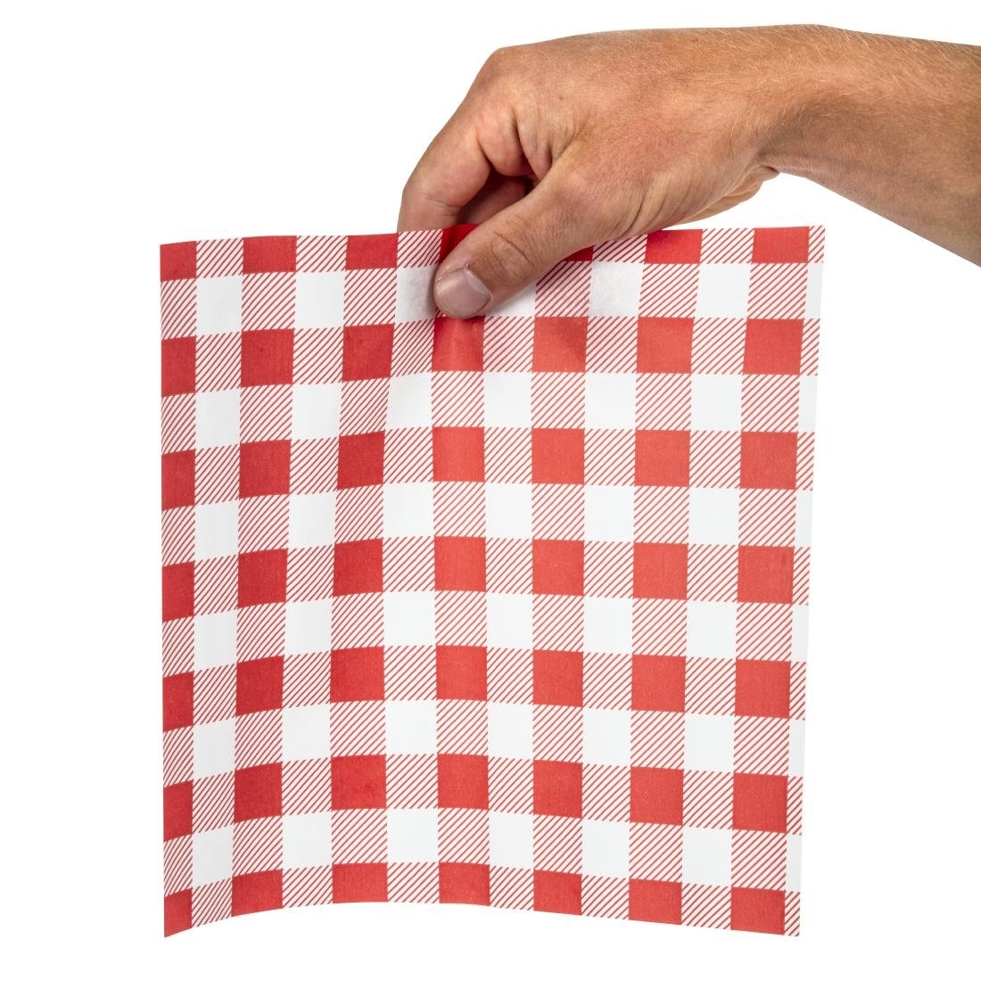 Fiesta Compostable Red Gingham Greaseproof Sheets 380x310mm (Pack 200)