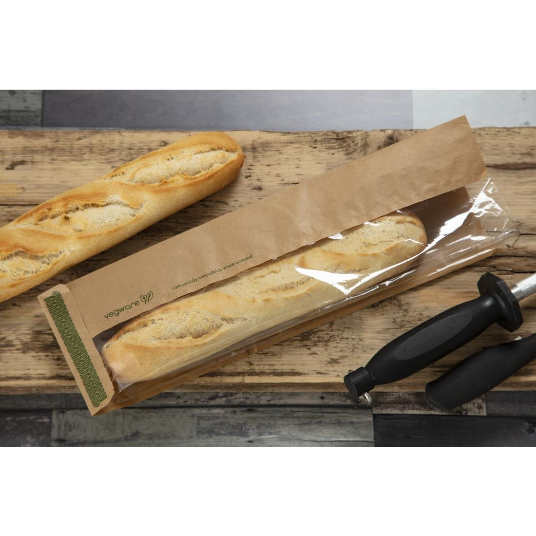 Vegware Compostable Kraft Baguette Bags With PLA Window (1000 pack)