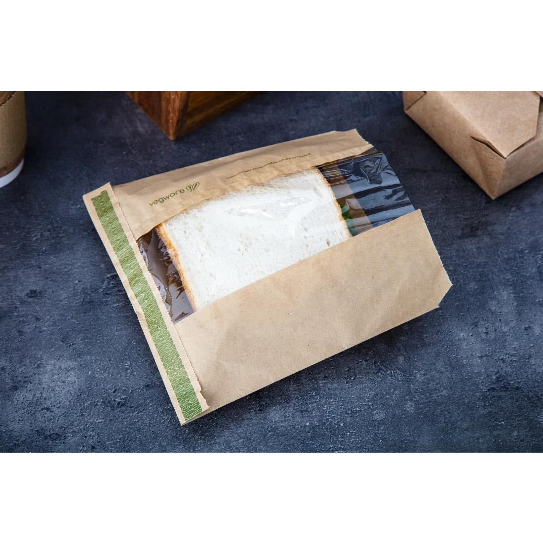 Vegware Compostable Kraft Sandwich Bags with NatureFlex Window Small (1000 pack)