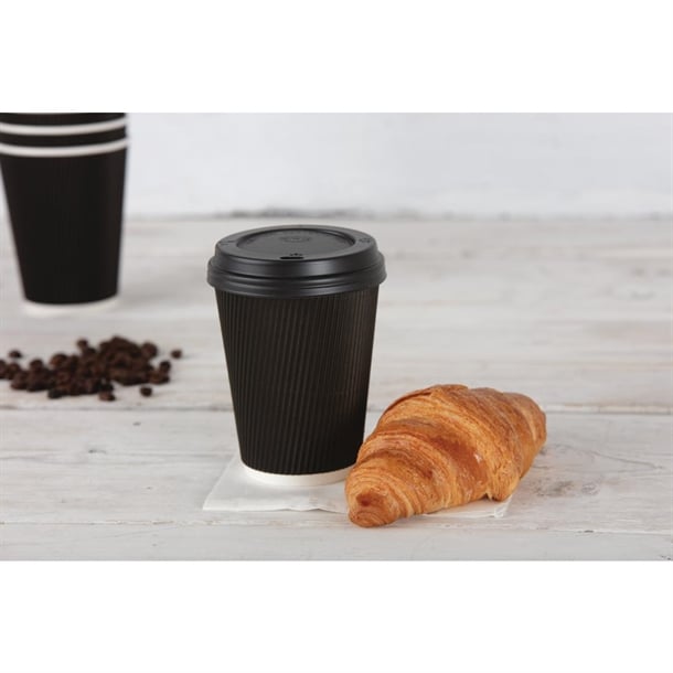 Fiesta Recyclable Coffee Cup Lids Black 340ml / 12oz and 455ml / 16oz (50 Pack)