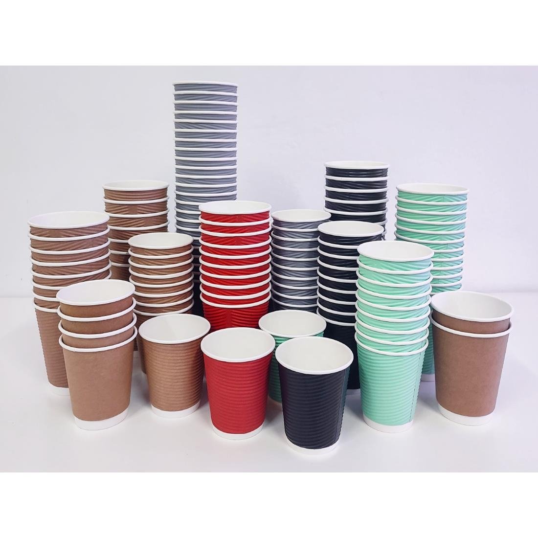 Fiesta Recyclable Coffee Cups Ripple Wall Charcoal 225ml / 8oz (500 Pack)