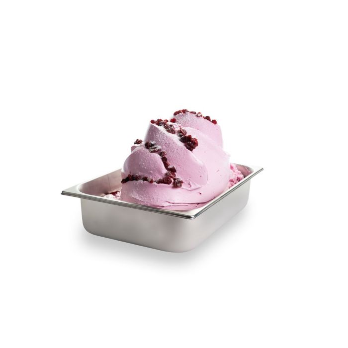 Tub of Cremo 30 Maxifrutta powder base, labelled as lactose-free and vegan-friendly, designed for making creamy fruit sorbets with excellent stability and spoonability. Product code 840029, shown in standard foodservice packaging.