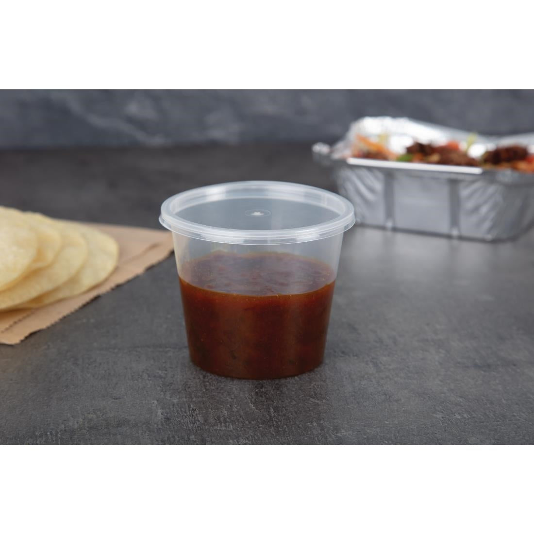 Fiesta Recyclable Plastic Microwavable Deli Pots 150ml (100 pack)