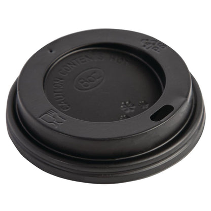 Fiesta Black Polystyrene Lids for 8oz Coffee Cups (50 Pack)