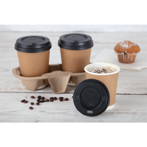 Fiesta Black Polystyrene Lids for 8oz Coffee Cups (50 Pack)