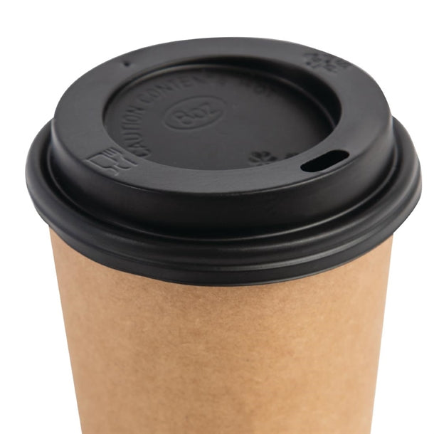 Fiesta Black Polystyrene Lids for 8oz Coffee Cups (50 Pack)