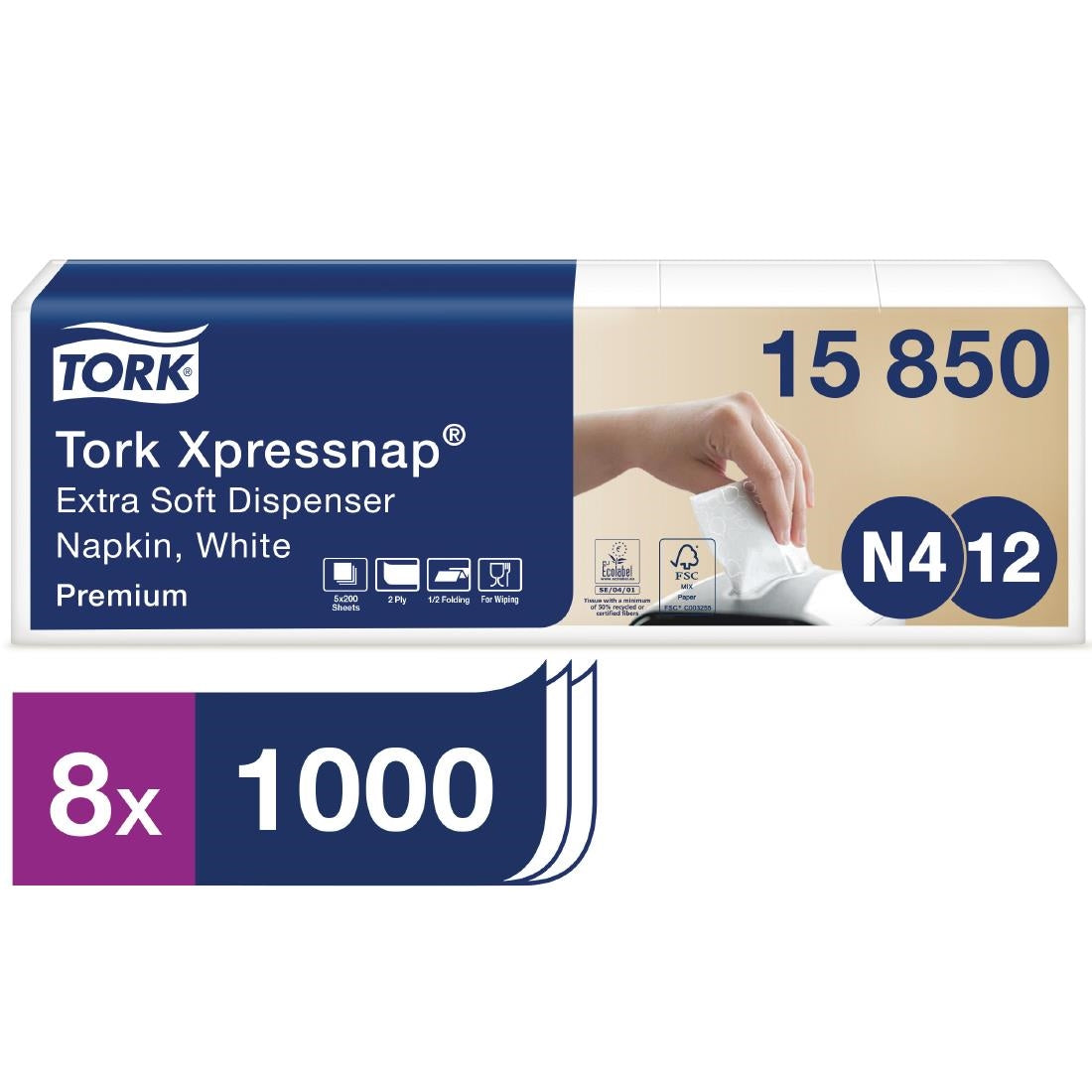 Tork Xpressnap Extra Soft Dispenser Napkin White 2Ply 1/2 Fold (8 pack)