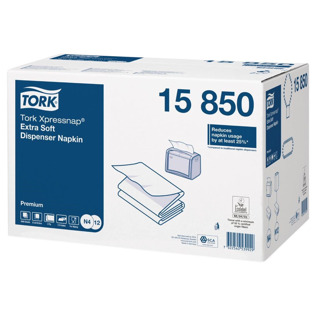 Tork Xpressnap Extra Soft Dispenser Napkin White 2Ply 1/2 Fold (8 pack)