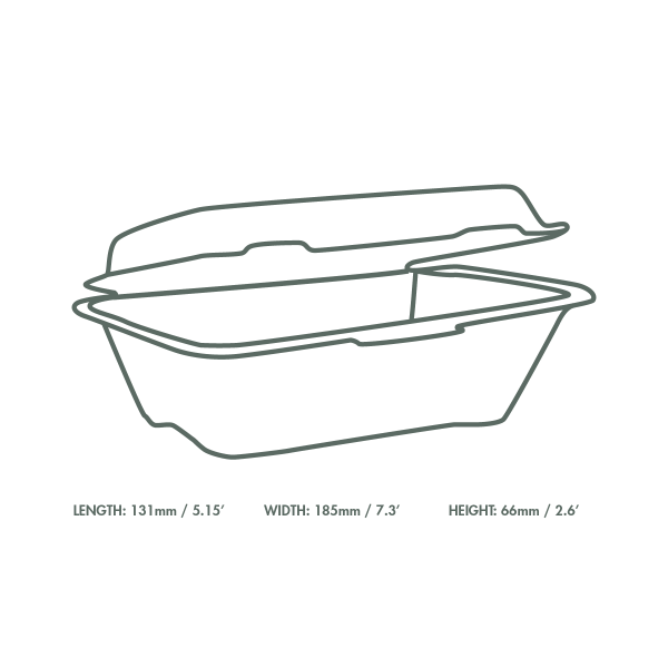 Outline of a food container with dimensions on a white background