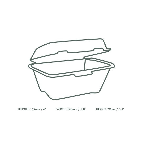 Outline of a food container with dimensions on a white background