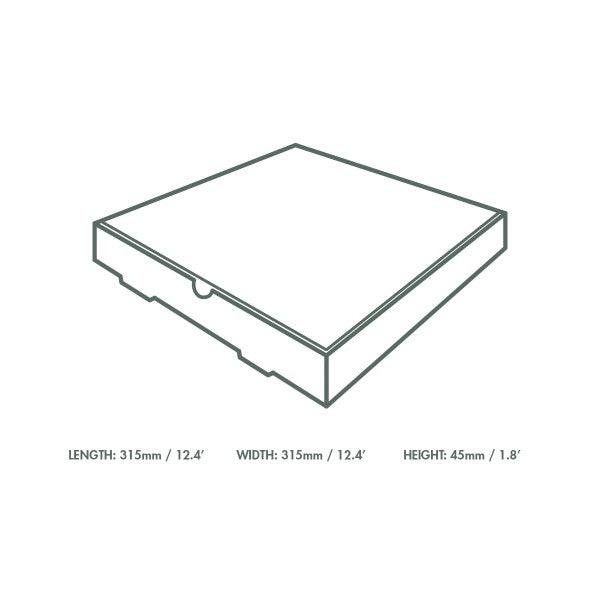 Outline of a rectangular box with dimensions on a white background