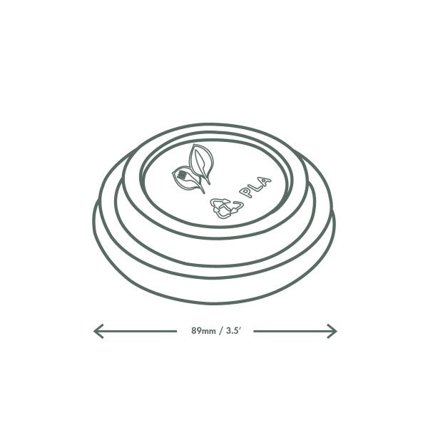 Illustration of a circular object with branding and dimensions on a white background