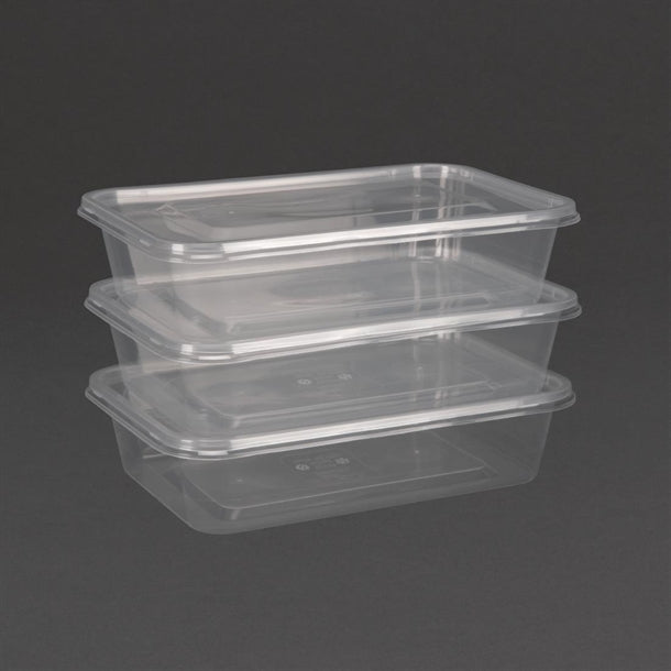Fiesta Recyclable Plastic Microwavable Containers with Lid Small 500ml (250 Pack)