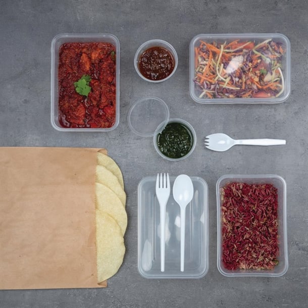 Fiesta Recyclable Plastic Microwavable Containers with Lid Small 500ml (250 Pack)