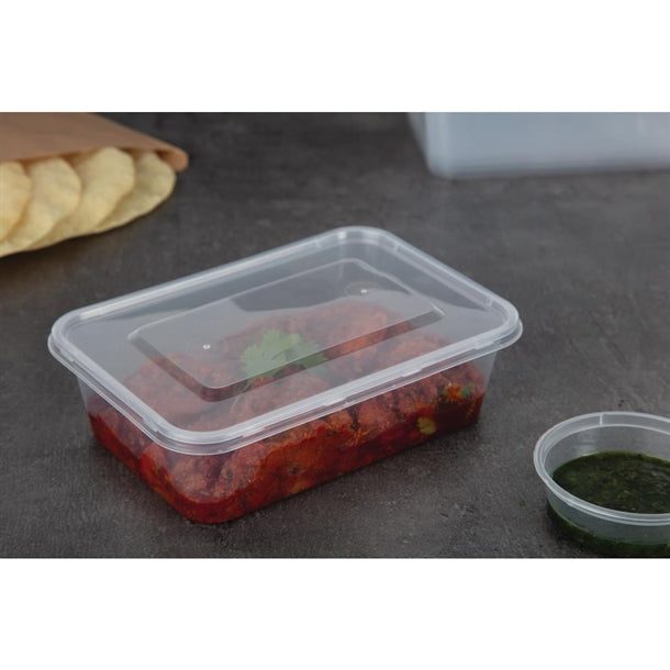 Fiesta Recyclable Plastic Microwavable Containers with Lid Medium 650ml (250 Pack)
