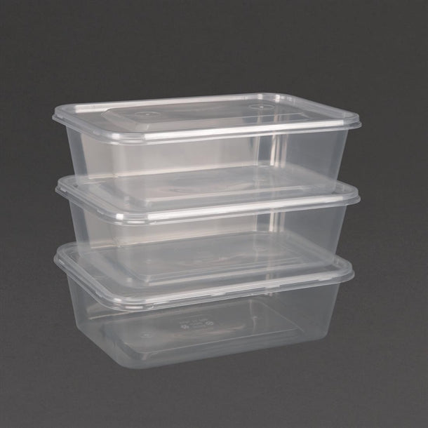 Fiesta Recyclable Plastic Microwavable Containers with Lid Medium 650ml (250 Pack)