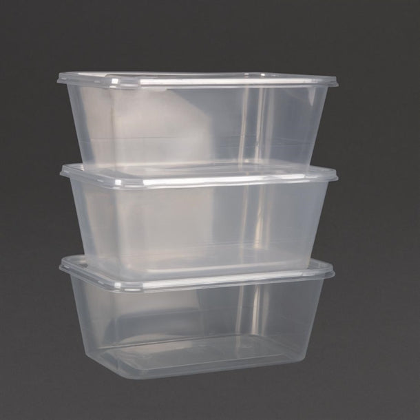 Fiesta Recyclable Plastic Microwavable Containers with Lid Large 1000ml (250 Pack)