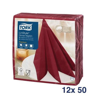 Tork Premium Linstyle Dinner Napkin Burgundy 40x40cm 1/4 Fold (600 Pack)