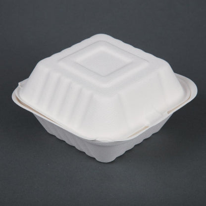 Fiesta Compostable Bagasse Burger Boxes with Side Ridges 153mm (500 Pack)