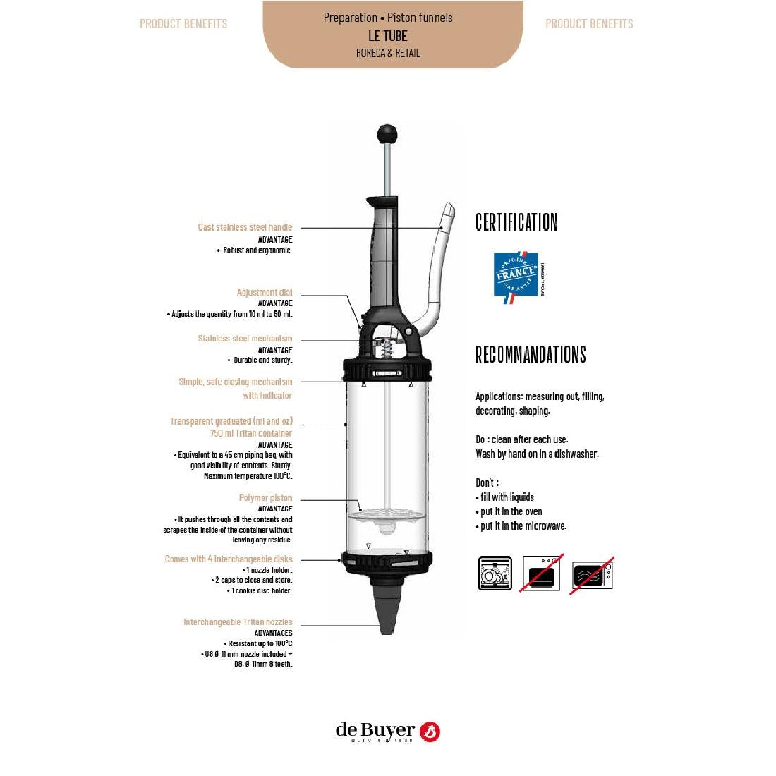 De Buyer Le Tube Essentials Pressure Pastry Syringe 750ml